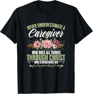 Cna Medical Nurse Appreciation Caregiver Through Christ God Caregiving Life Nurse Nursing Caregiver T-Shirt - T-Shirt | Black