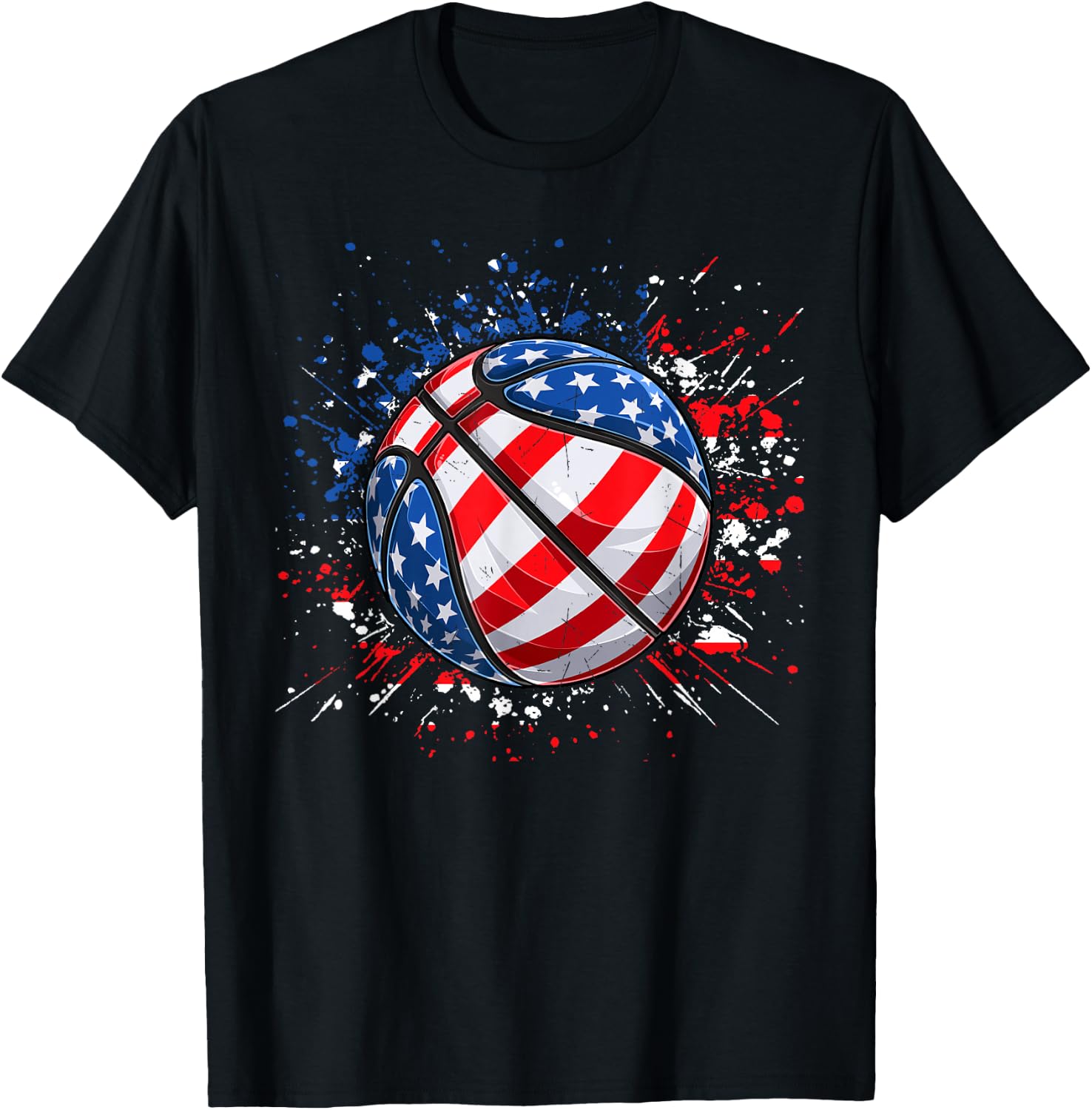 Basketball American Flag 4th Of July Men Boys Basketball T-Shirt - T-Shirt | Black