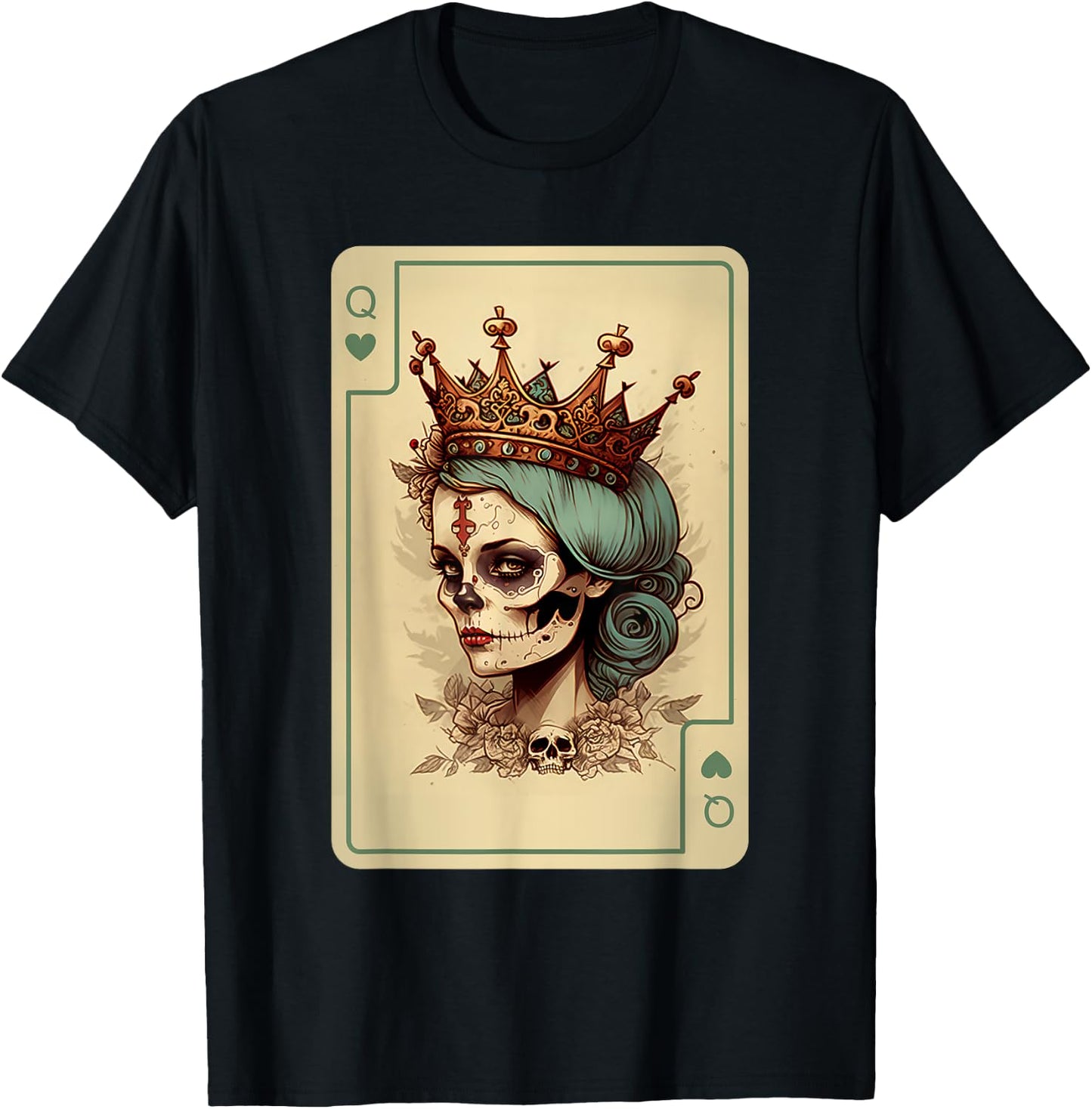 Queen of Hearts Gothic Poker Card Game Halloween Creepy T-Shirt - T-Shirt | Black