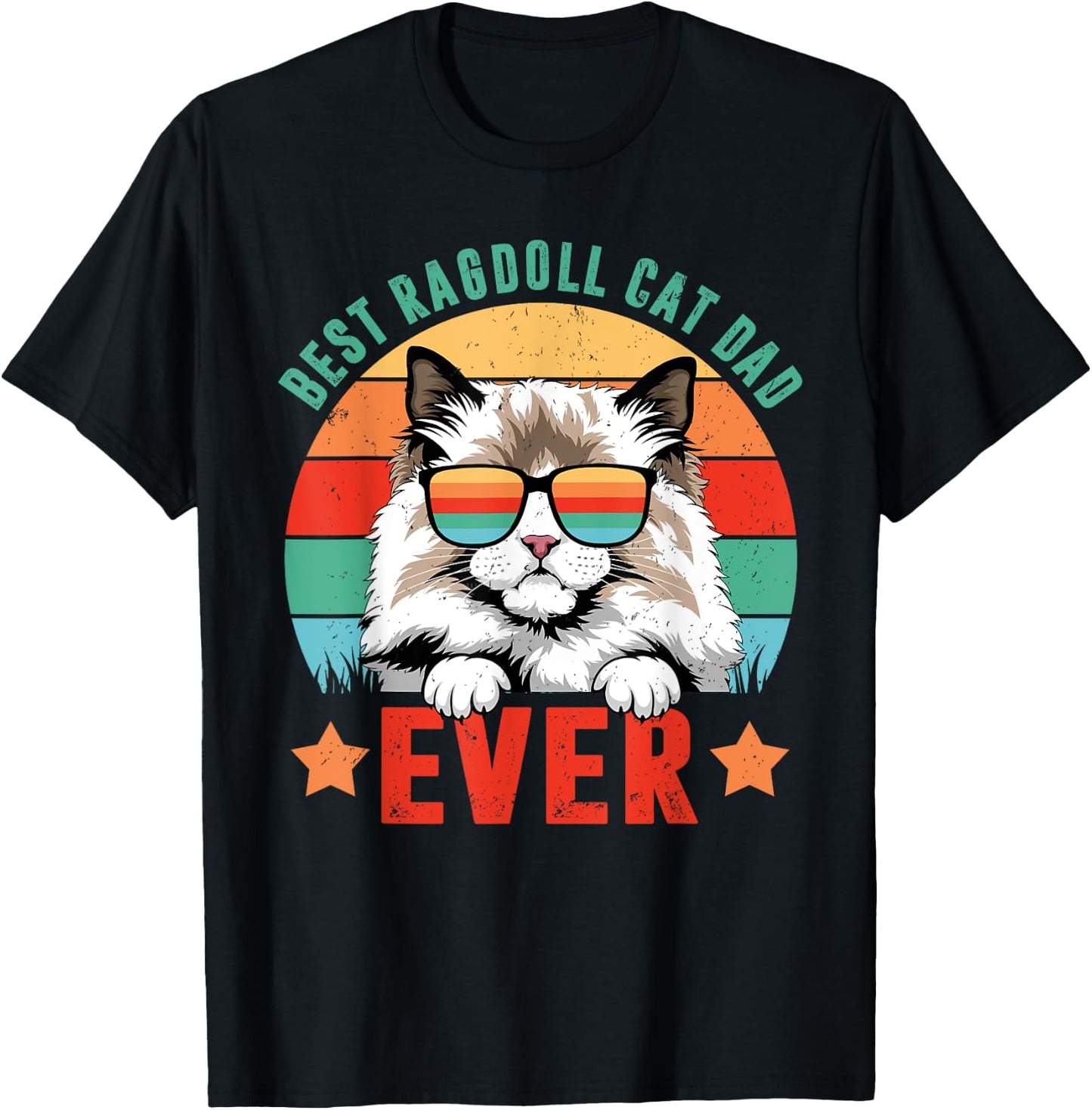 Retro Vintage Best Ragdoll Cat Ever Daddy Fathers Day T-Shirt - T-Shirt | Black