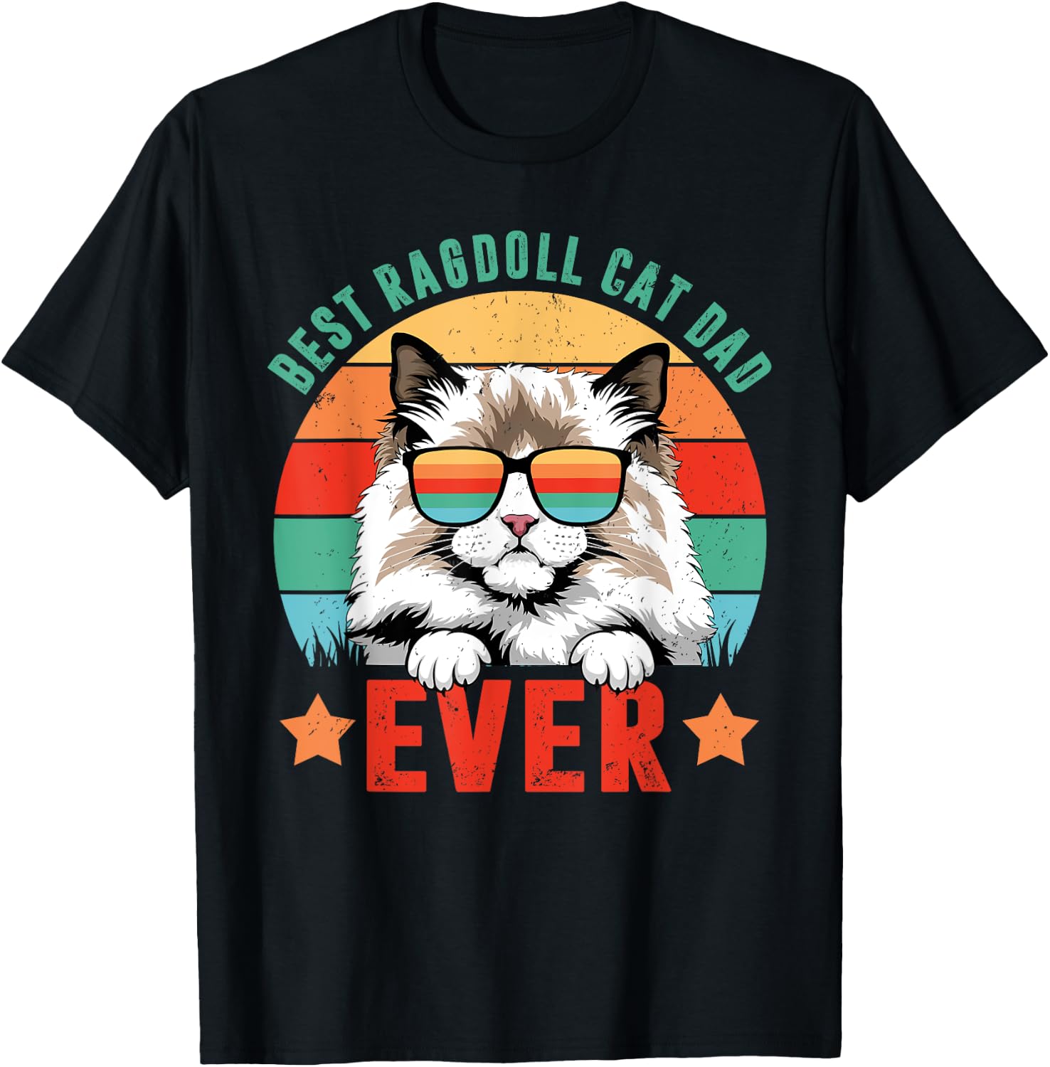 Retro Vintage Best Ragdoll Cat Ever Daddy Fathers Day T-Shirt - T-Shirt | Black