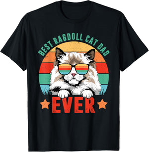 Retro Vintage Best Ragdoll Cat Ever Daddy Fathers Day T-Shirt - T-Shirt | Black