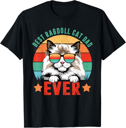 Retro Vintage Best Ragdoll Cat Ever Daddy Fathers Day T-Shirt - T-Shirt | Black