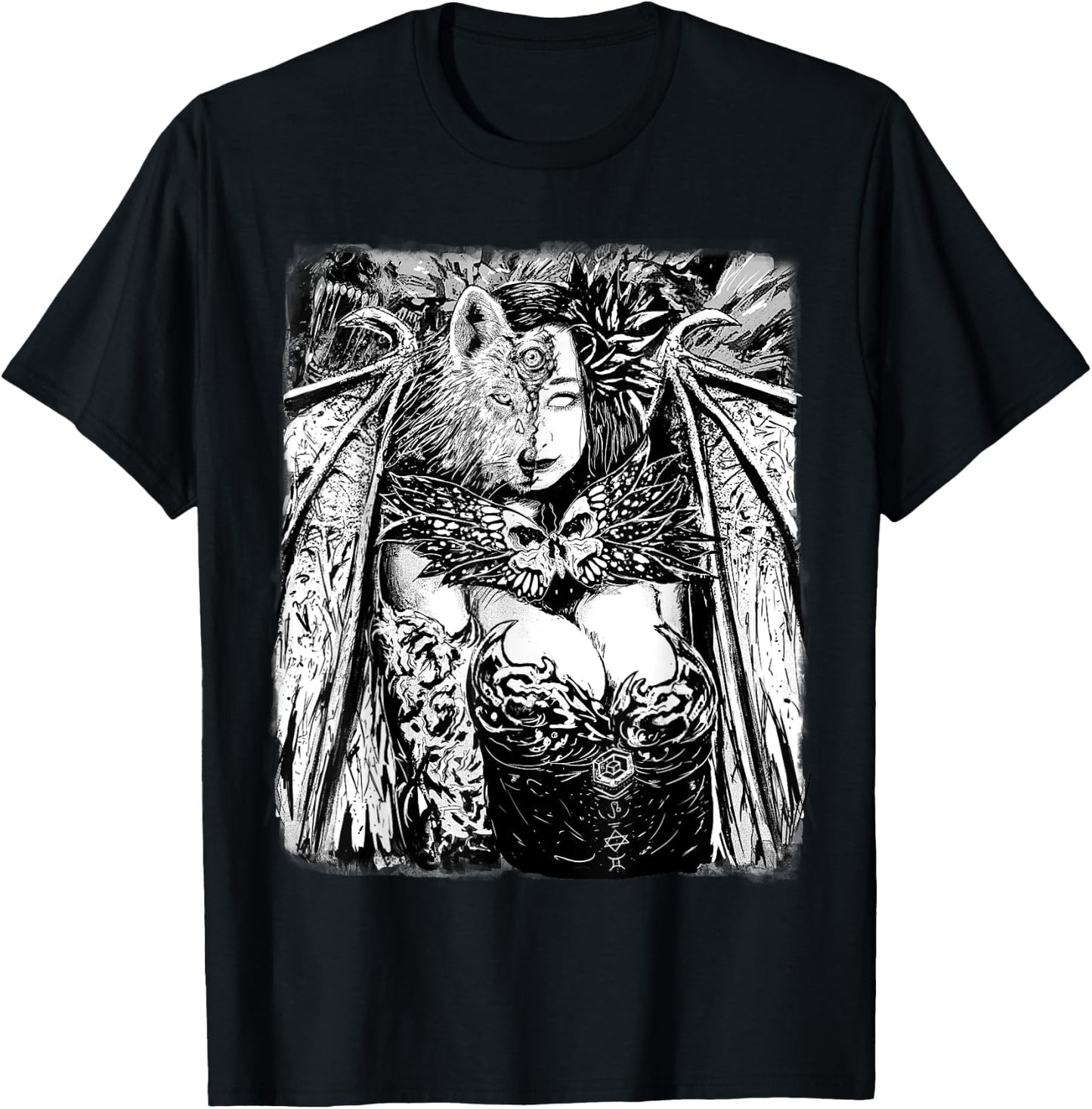 Gothic Succubus Dragon Lady Manga Art - Sexy Manga Girl T-Shirt - T-Shirt | Black