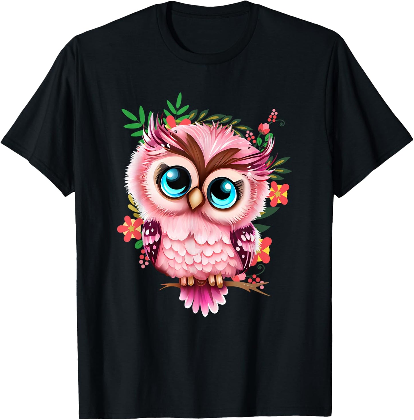 Cute Pink Owl - Girl who Loves Owls Nature and Birds T-Shirt - T-Shirt | Black