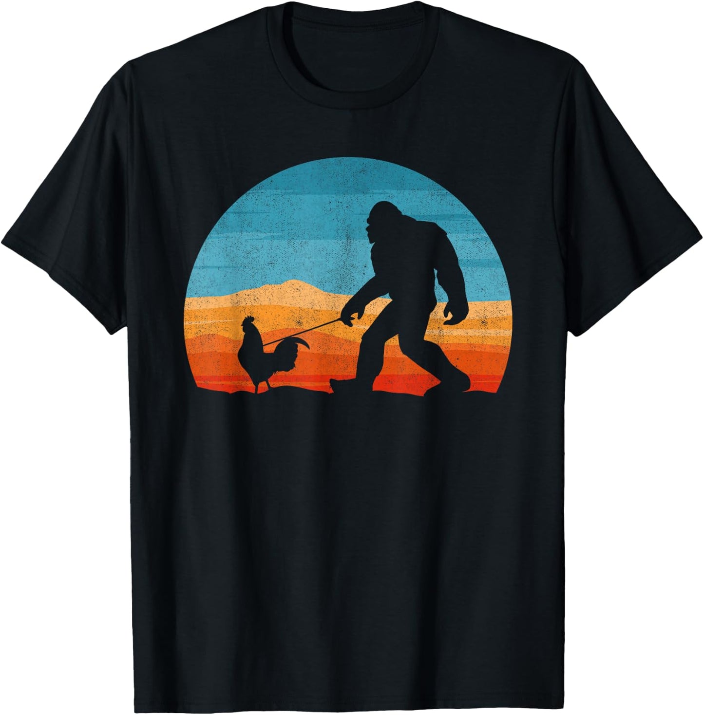 Bigfoot Walking Rooster Sasquatch Chicken Lover T-Shirt - T-Shirt | Black