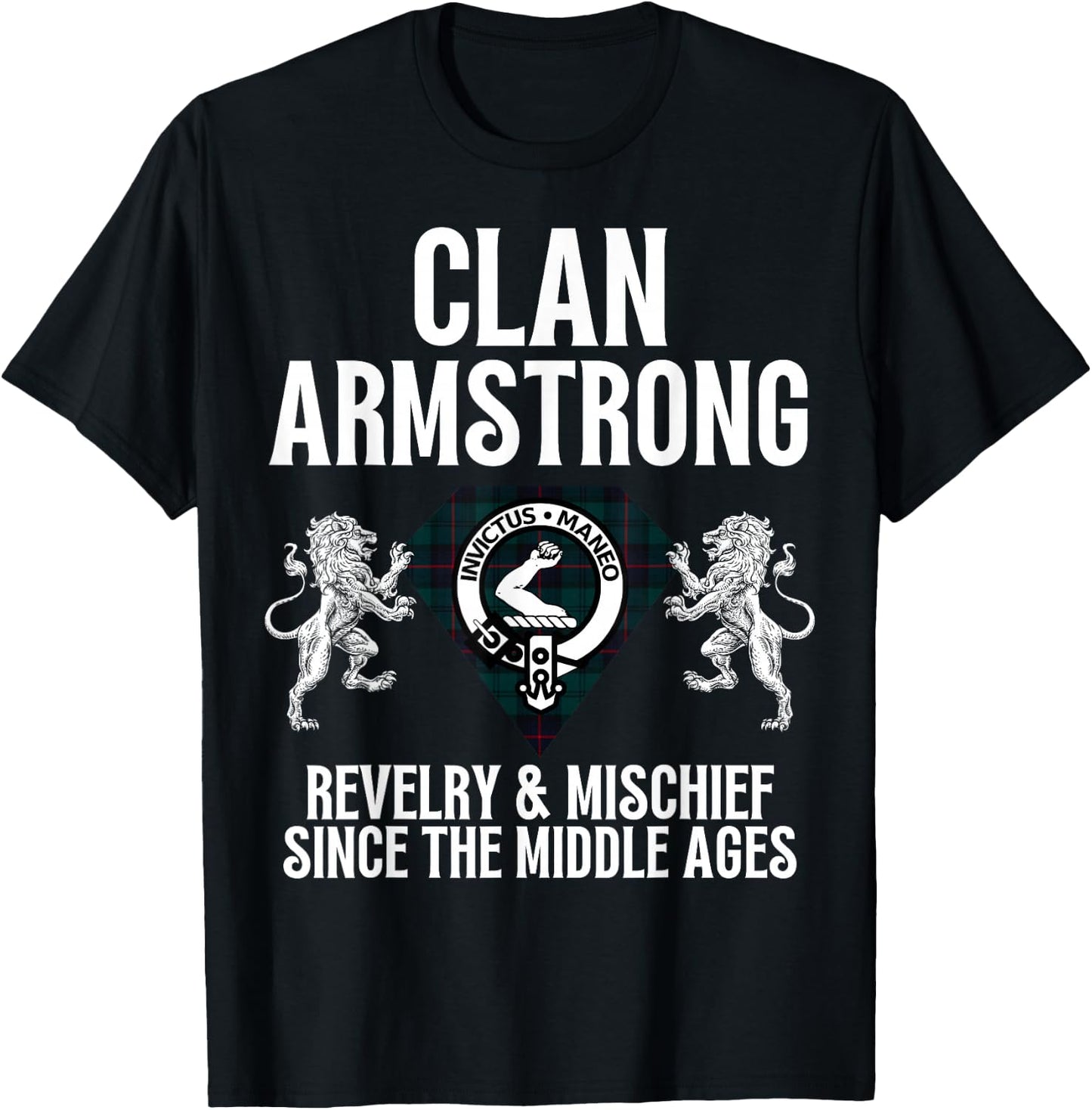 Armstrong Clan Scottish Name Coat Of Arms Tartan Family T-Shirt - T-Shirt | Black