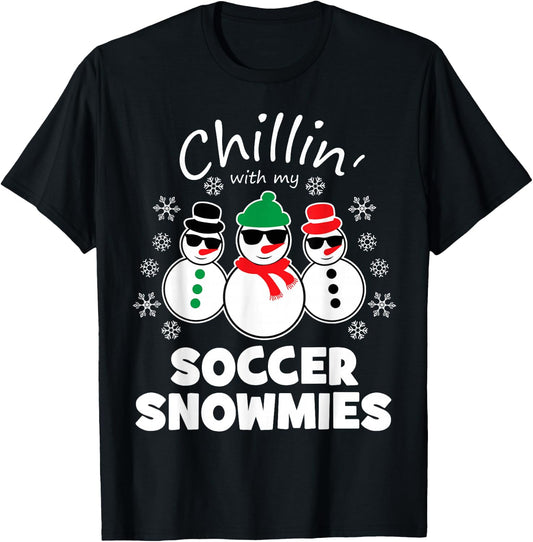 Chillin With My Soccer Snowmies Funny Christmas T-Shirt - T-Shirt | Black