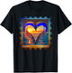EARTH FOREVER Postage Stamp Ocean Sunset Heart Cute Dolphins T-Shirt - T-Shirt | Black