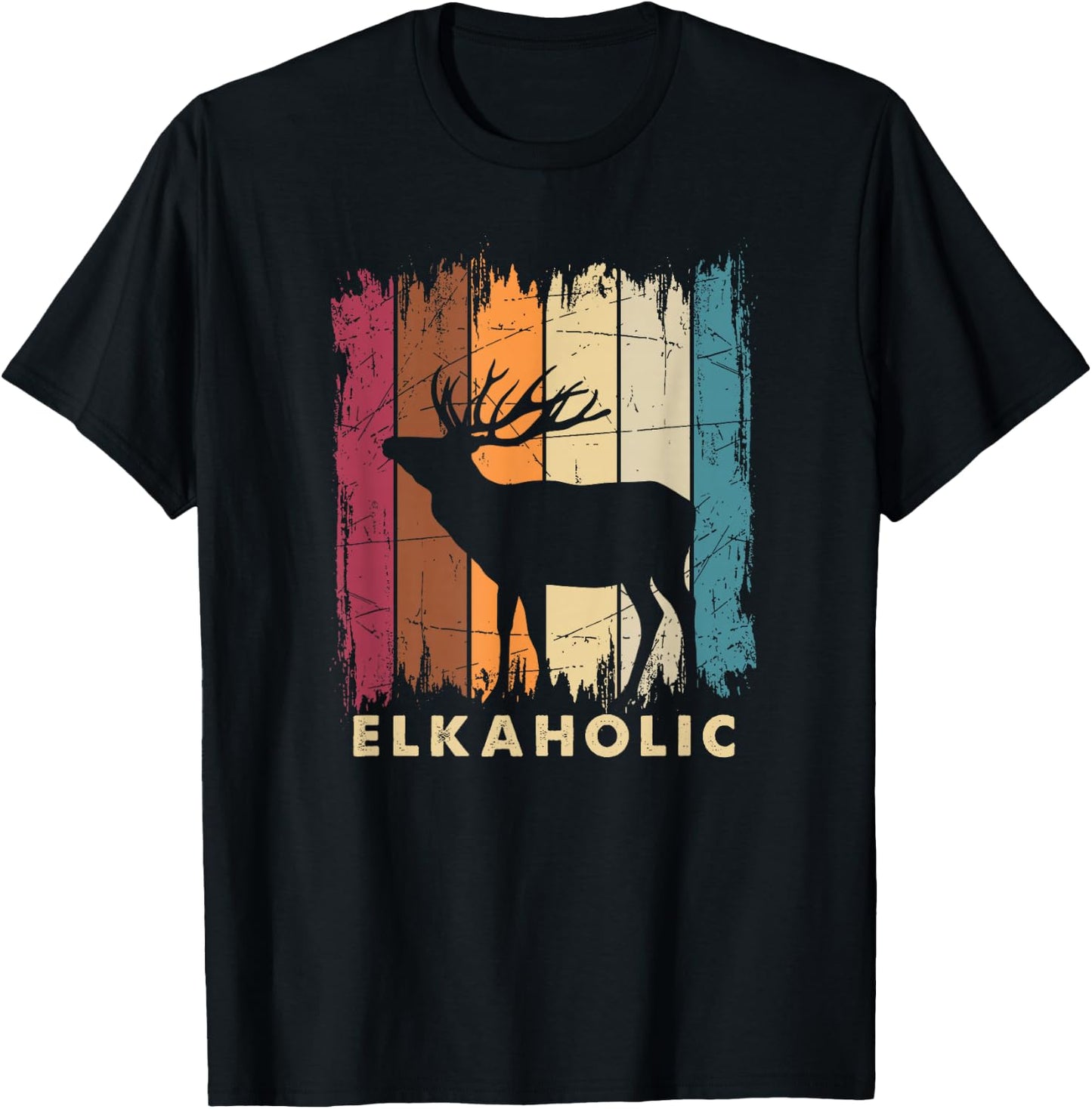 Wildlife Buck Elk Hunting Hunter Deer Silhouette Elkaholic T-Shirt - T-Shirt | Black
