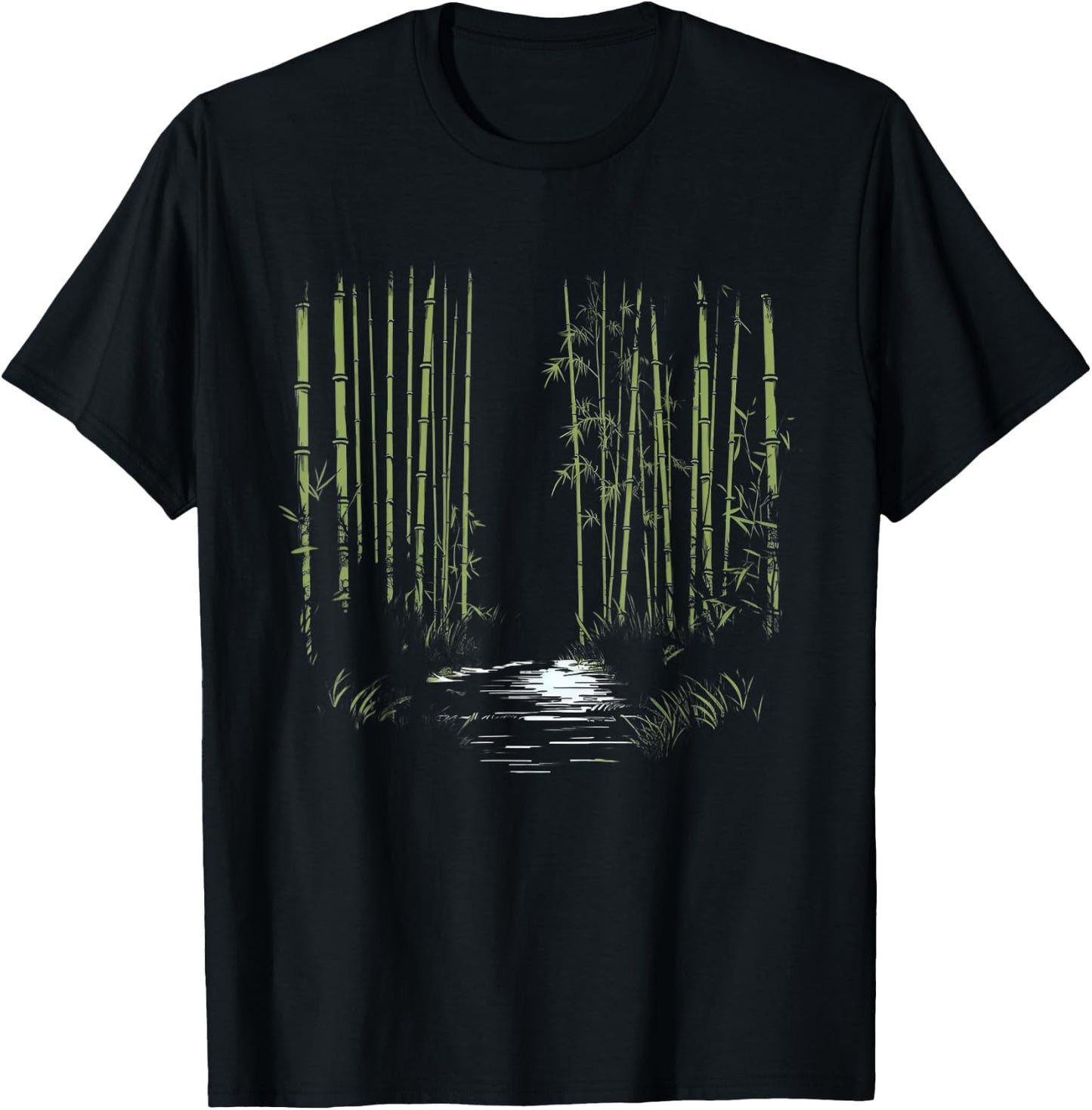 Minimalist Asian Bamboo Forest Line Art Nature T-Shirt - T-Shirt | Black