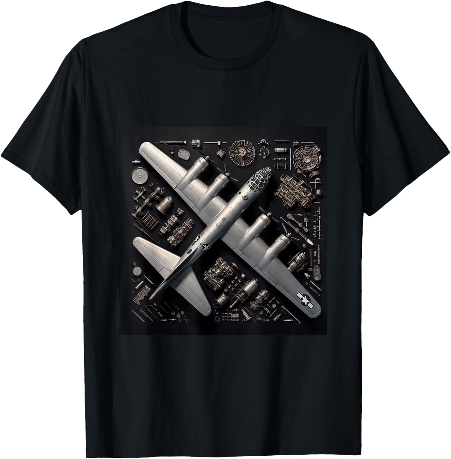 WW2 Warplane B-29 Superfortress Assembly Parts Blueprint T-Shirt - T-Shirt | Black