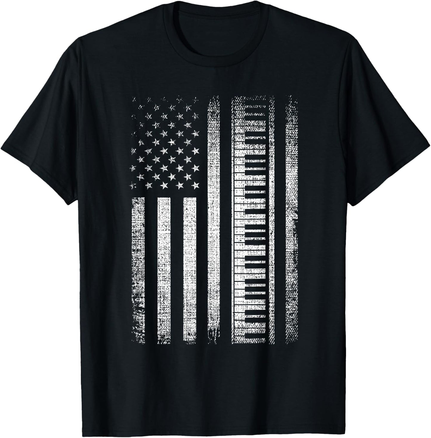 Patriotic Keyboard Player Keyboardist Keyboarder USA Flag T-Shirt - T-Shirt | Black