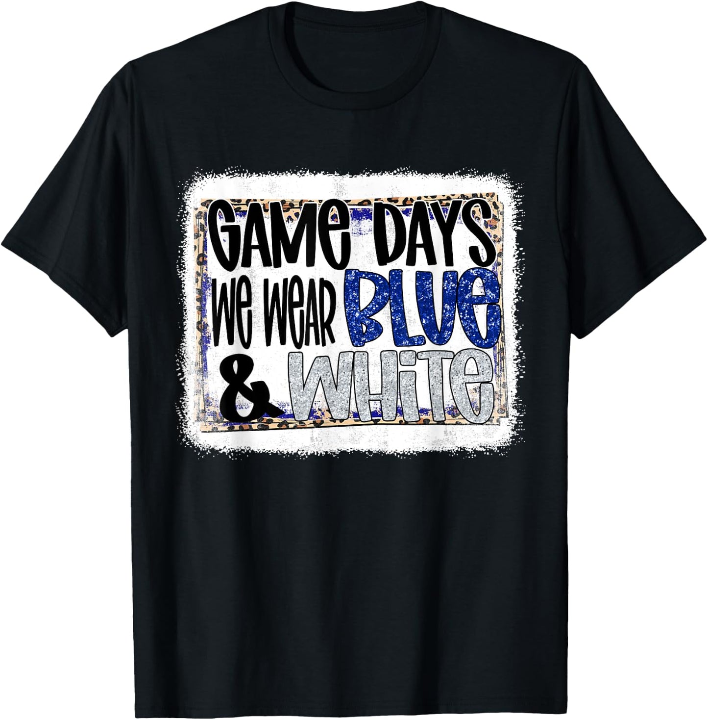 On Gameday Football We Wear Blue And White School Spirit T-Shirt - T-Shirt | Black