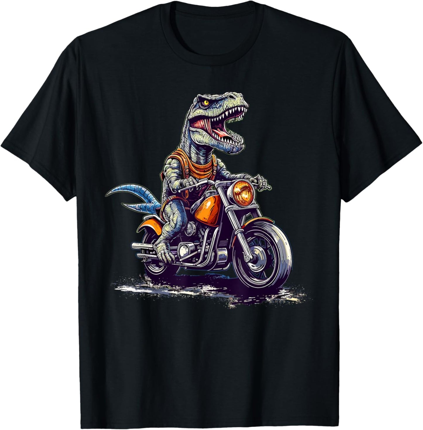 T Rex Riding Motor Bike Funny Dinosaur On Motorcycle T-Shirt - T-Shirt | Black