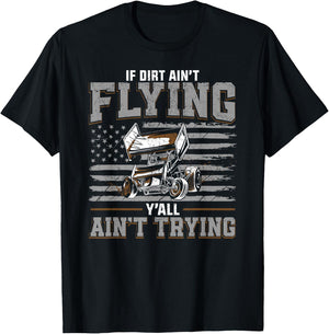 Dirt Track Racing Race Sprint Car Vintage Usa American Flag T-Shirt - T-Shirt | Black