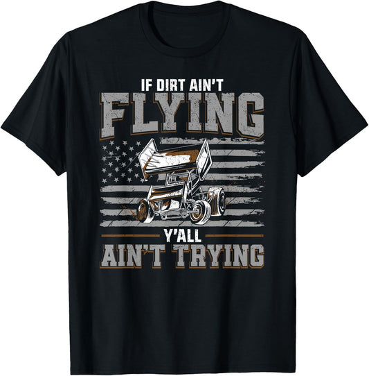 Dirt Track Racing Race Sprint Car Vintage Usa American Flag T-Shirt - T-Shirt | Black