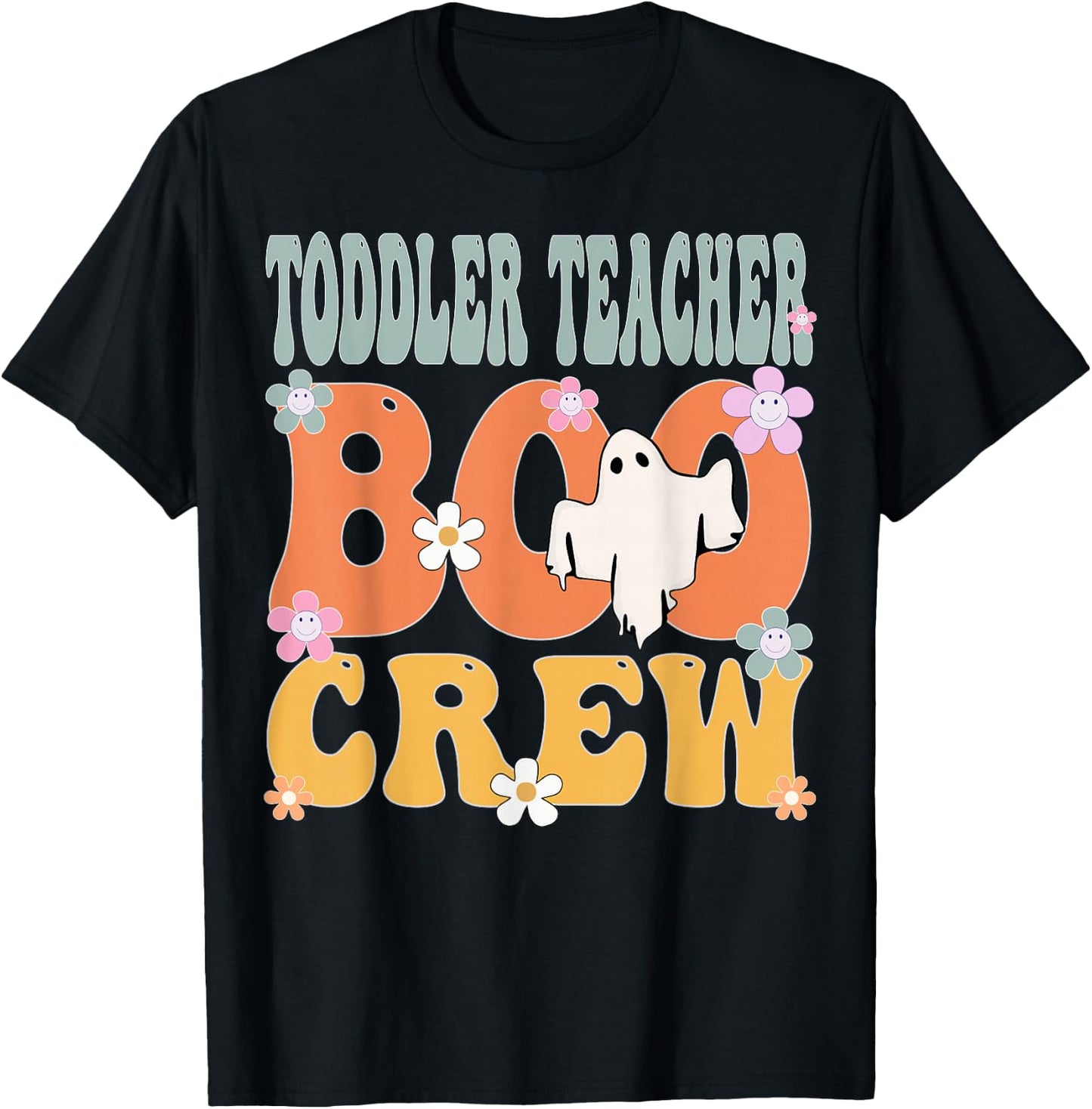 Toddler Teacher Boo Crew Ghost Groovy Halloween T-Shirt - T-Shirt | Black