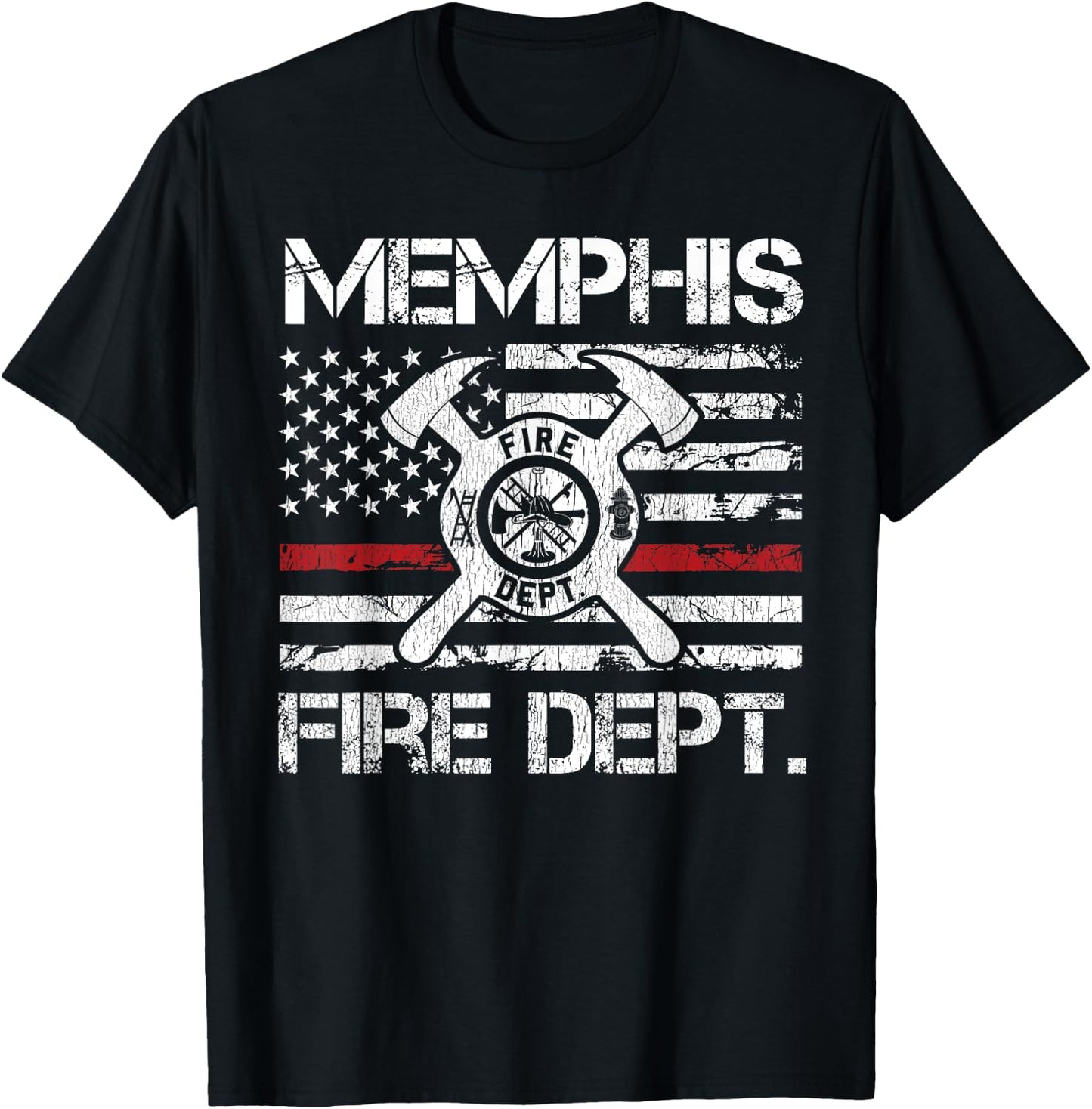Memphis Tennessee Fire Department Thin Red Line Fireman T-Shirt - T-Shirt | Black