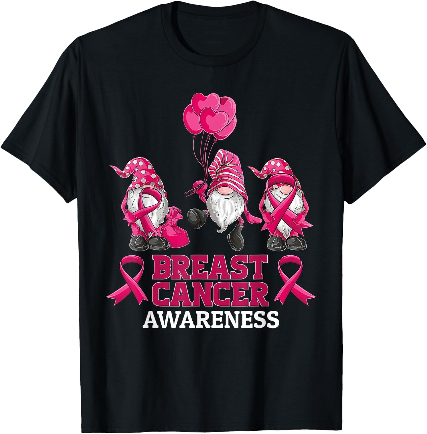 gnomes Breast Cancer Awareness Pink Ribbon women girls T-Shirt - T-Shirt | Black