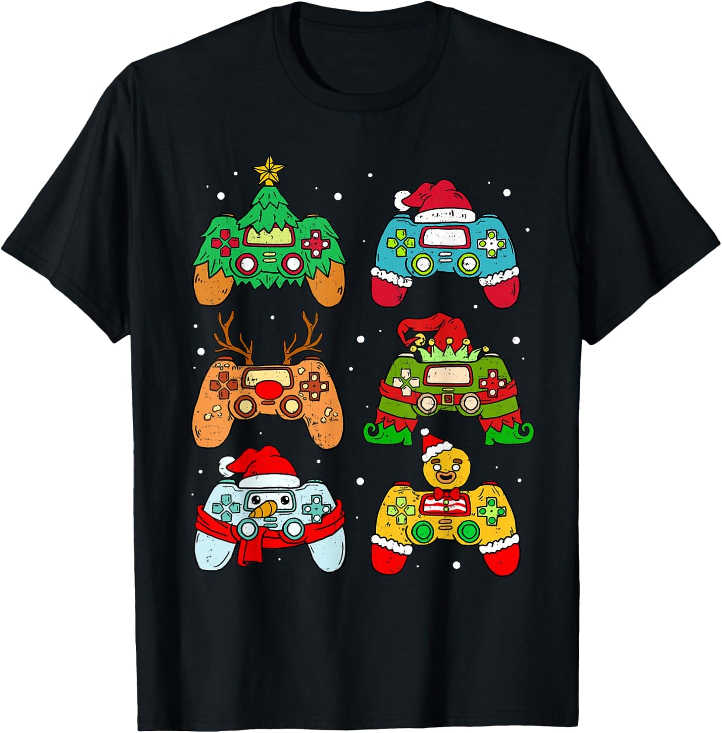 Christmas Santa Elf Gaming Controllers Snowman Boys Kids T-Shirt - T-Shirt | Black