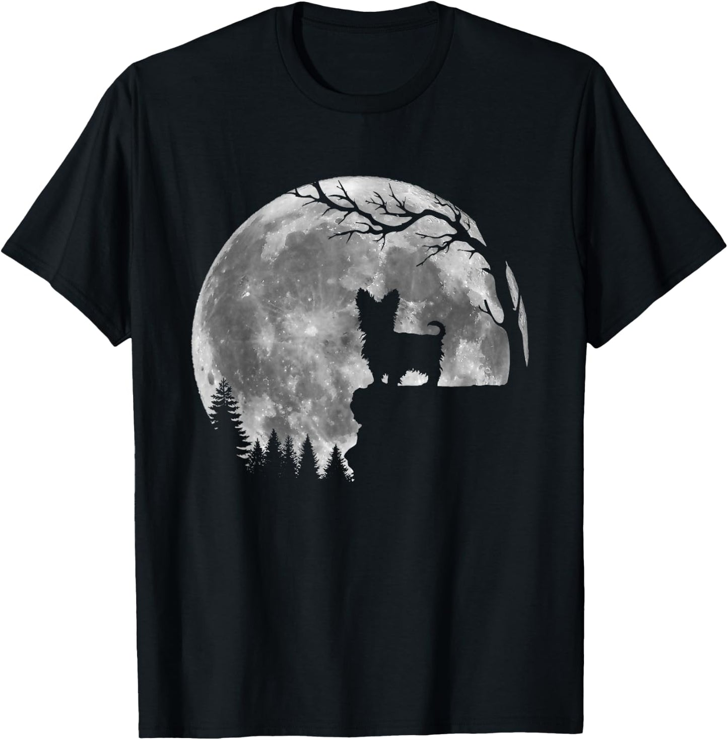 Yorkie Dog Moon Silhouette Funny Lazy Halloween Costume Men Women Kids T-Shirt - T-Shirt | Black
