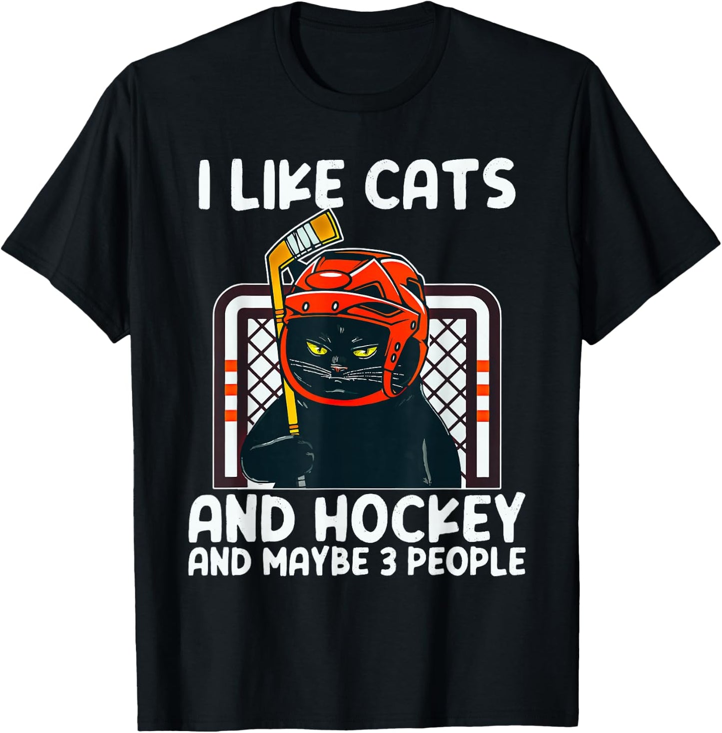 I Like Cats And Hockey And Maybe 3 People Black Catsc T-Shirt - T-Shirt | Black