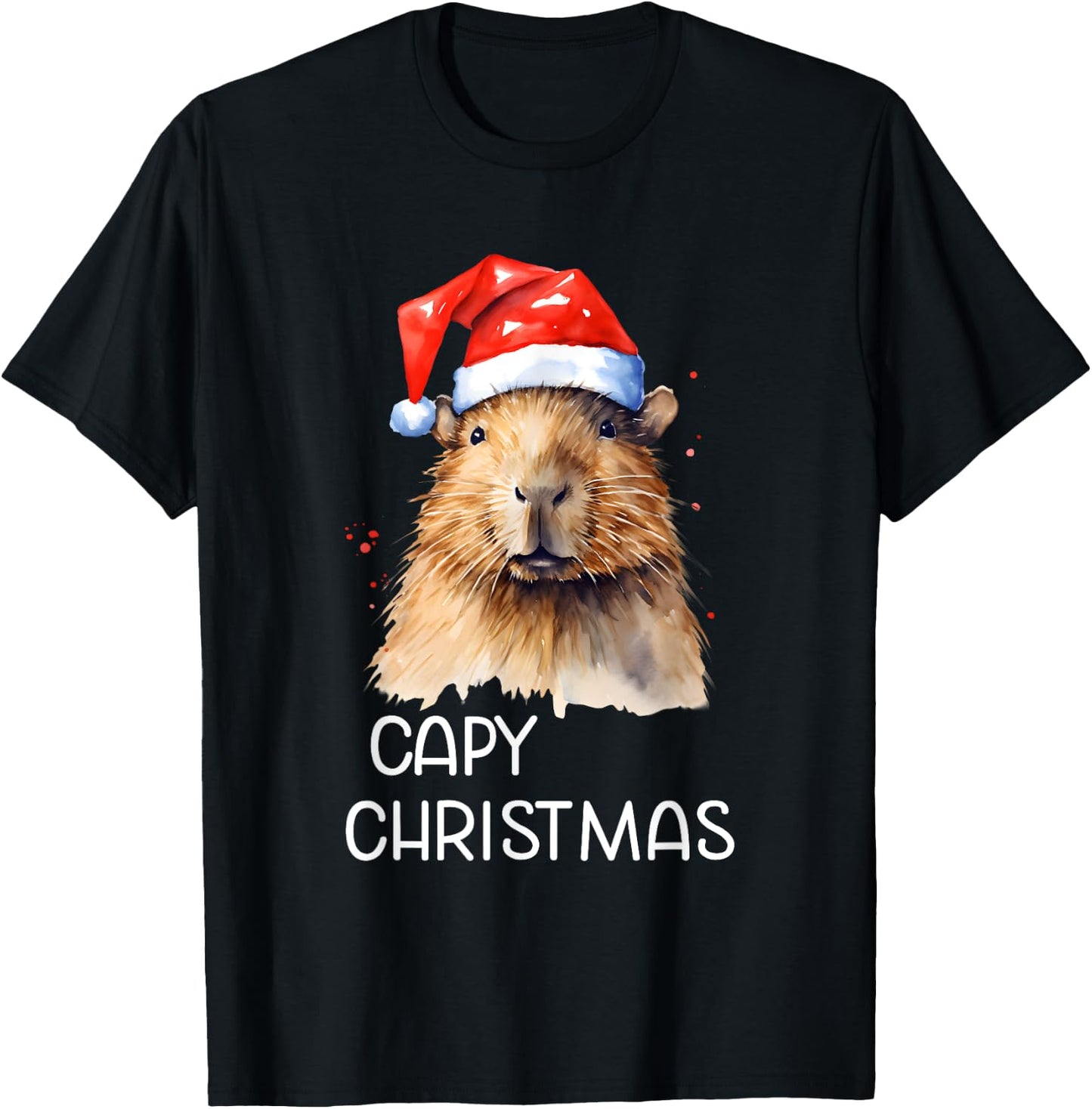 Capybara Capy Christmas Xmas Santa Hat Pajama Rodent Animal T-Shirt - T-Shirt | Black