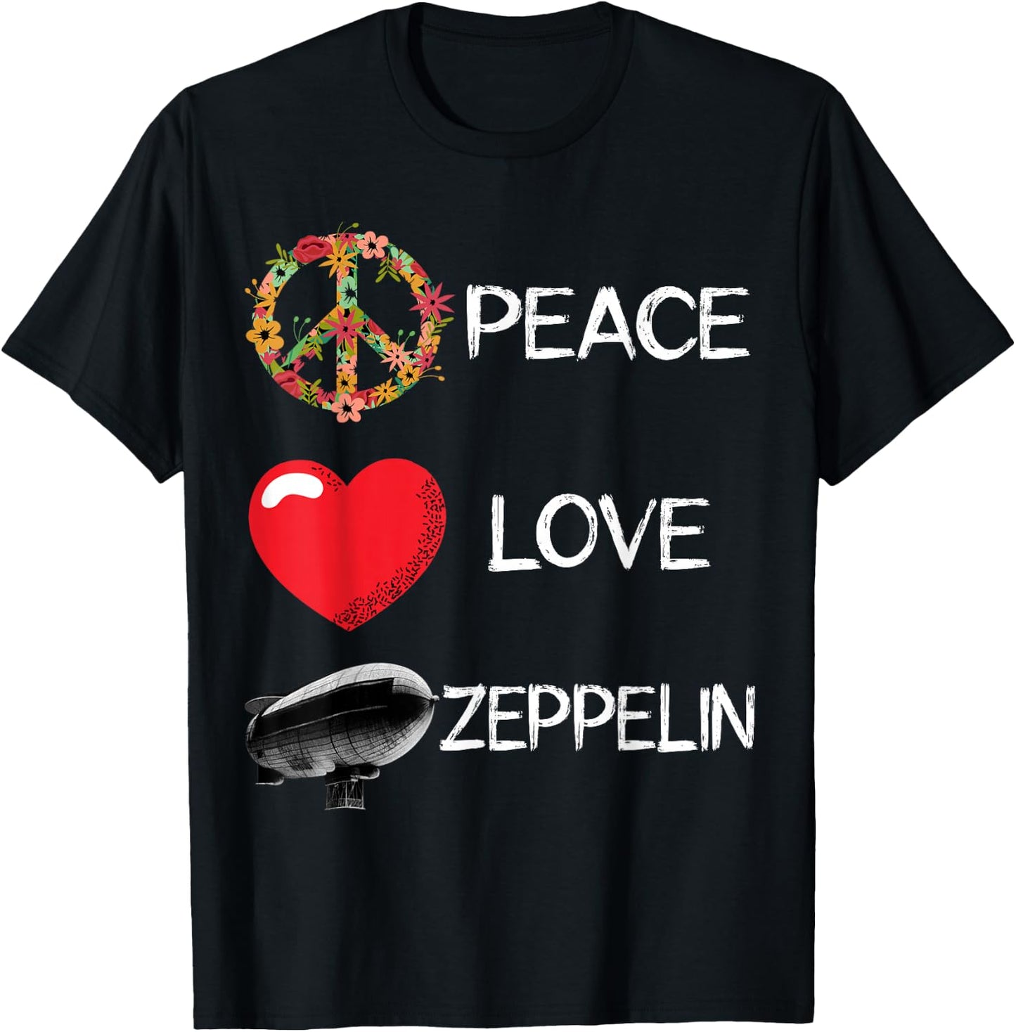 Love Peace Airship Zepelin Dirigible Blimp Zeppelin T-Shirt - T-Shirt | Black