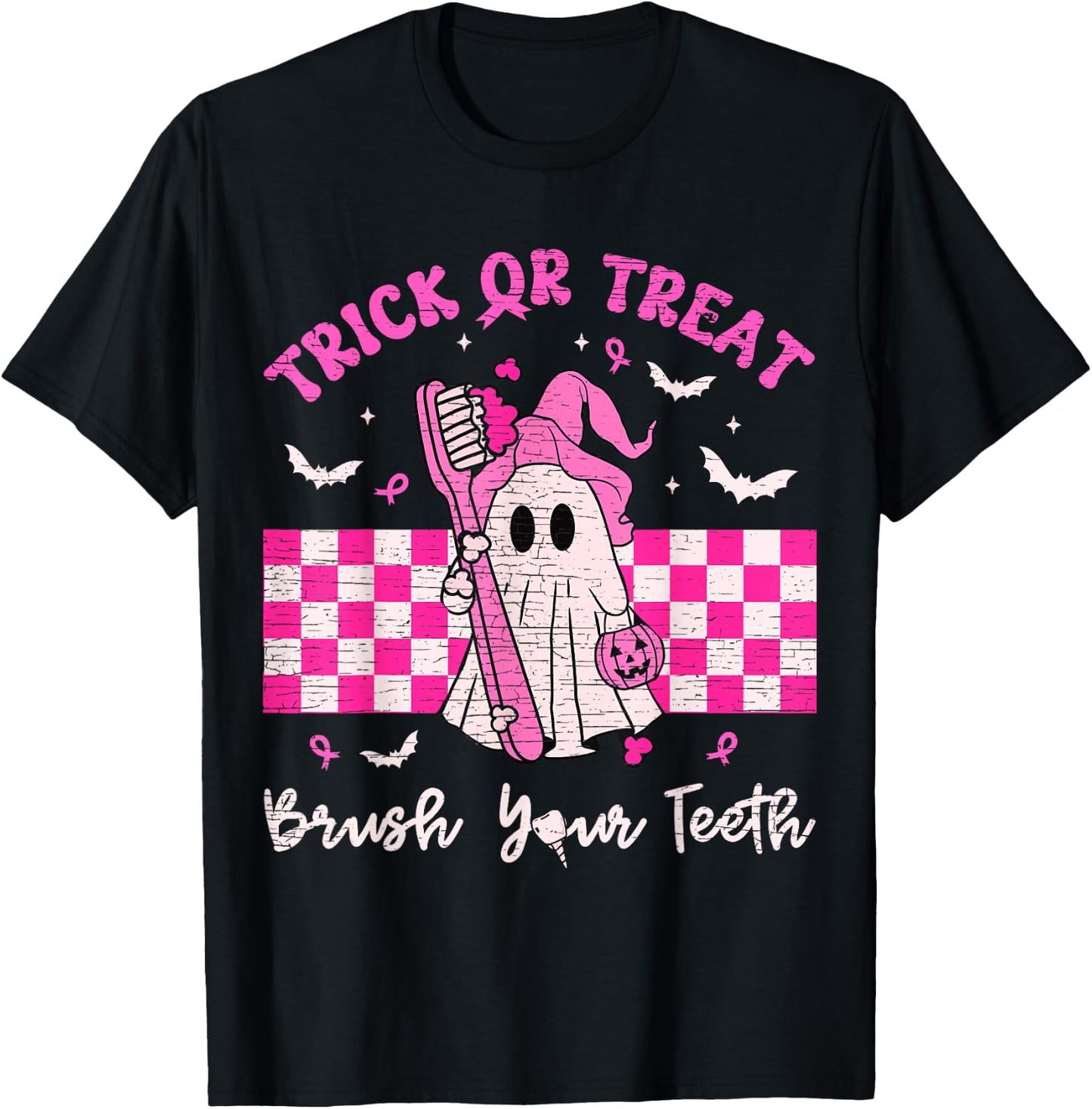 Wear A Pink Trick Or Treat Brush Your Teeth Dental Halloween T-Shirt - T-Shirt | Black