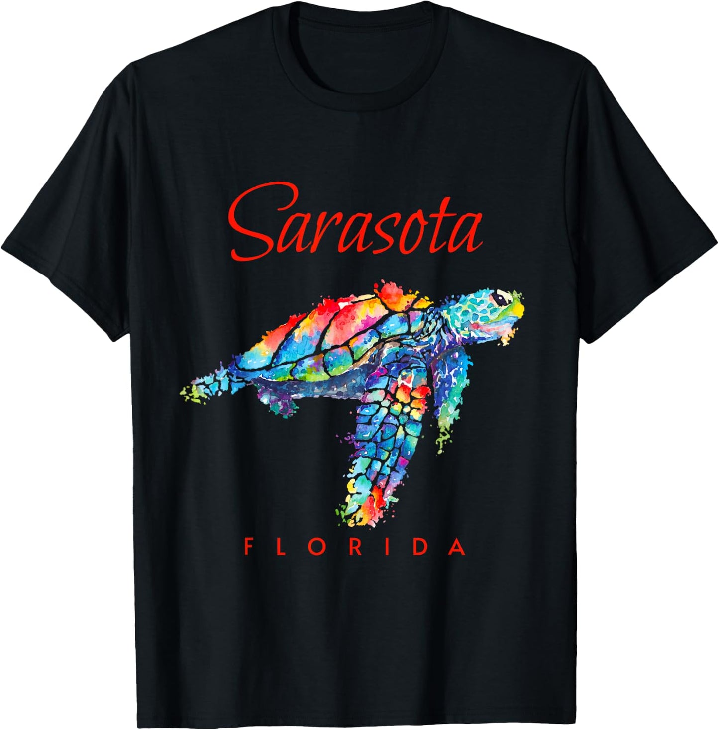 Sarasota Florida Watercolor Sea Turtle T-Shirt - T-Shirt | Black