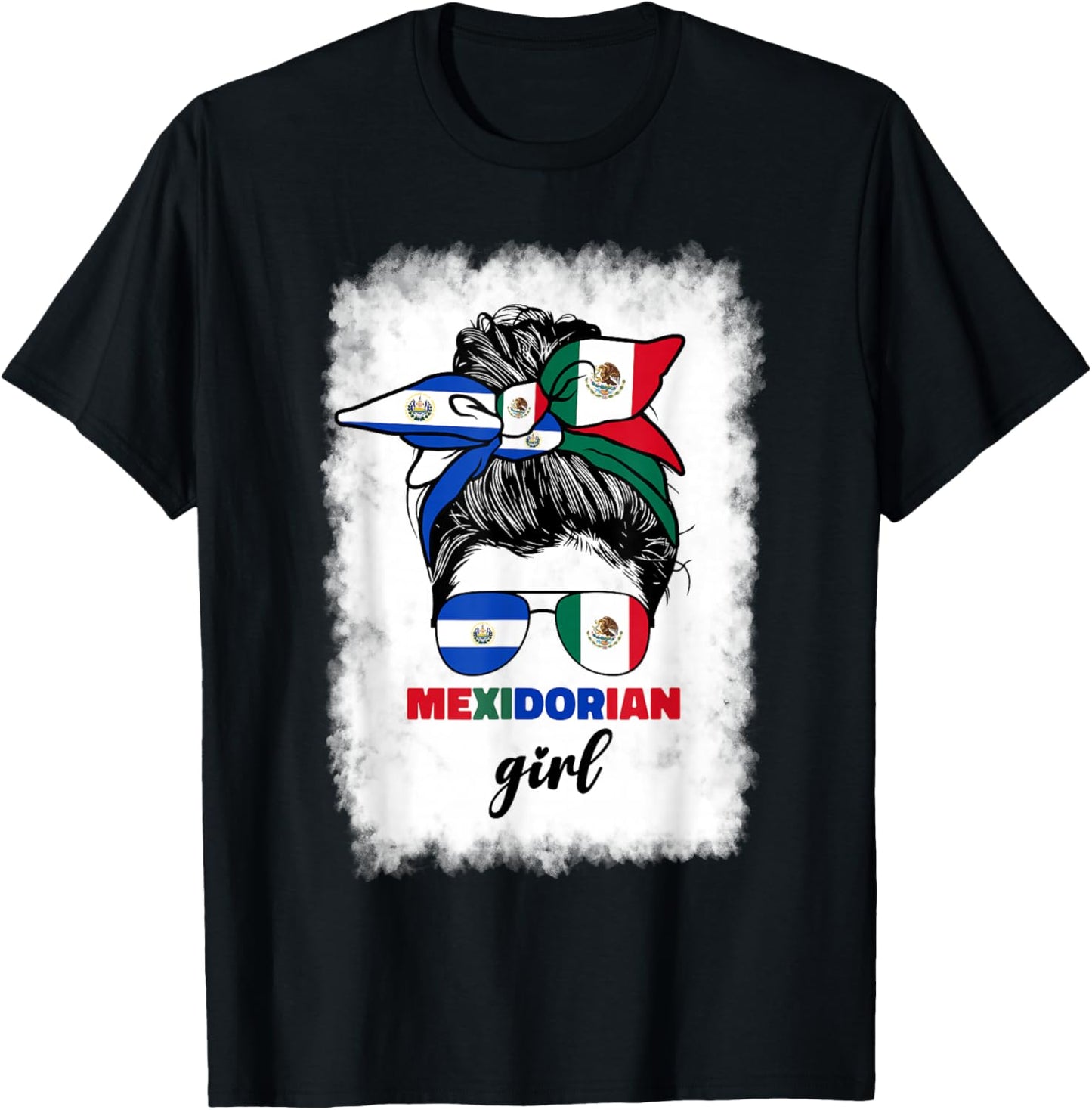 Half Mexican And Salvadorian Mexico El Salvador Flag Girl T-Shirt - T-Shirt | Black