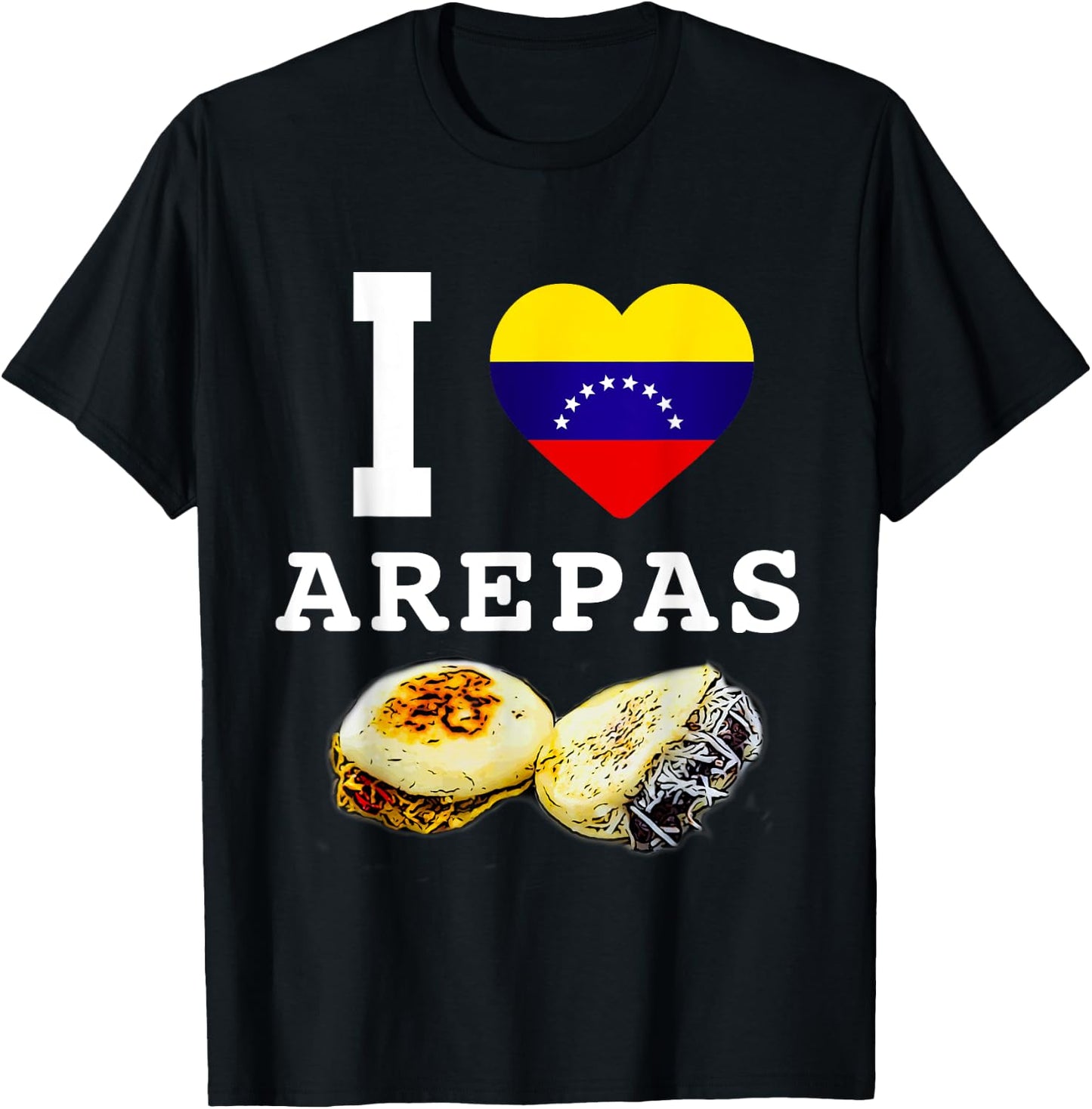 Funny Venezuela Food Flag Comida Venezolana I Love Arepas T-Shirt - T-Shirt | Black