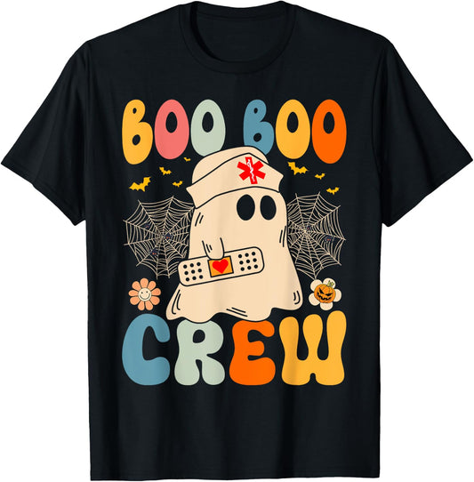 Groovy Boo Boo Crew Nurse Funny Ghost Halloween Nurse Women T-Shirt - T-Shirt | Black