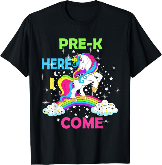 Look Out Pre k Here I Come Girl Unicorn Preschool Prek T-Shirt - T-Shirt | Black