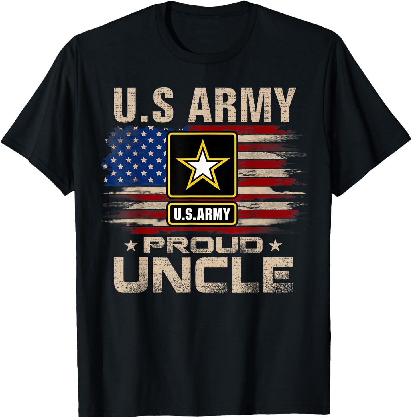 Vintage U.S Army Proud Uncle With American Flag T-Shirt - T-Shirt | Black