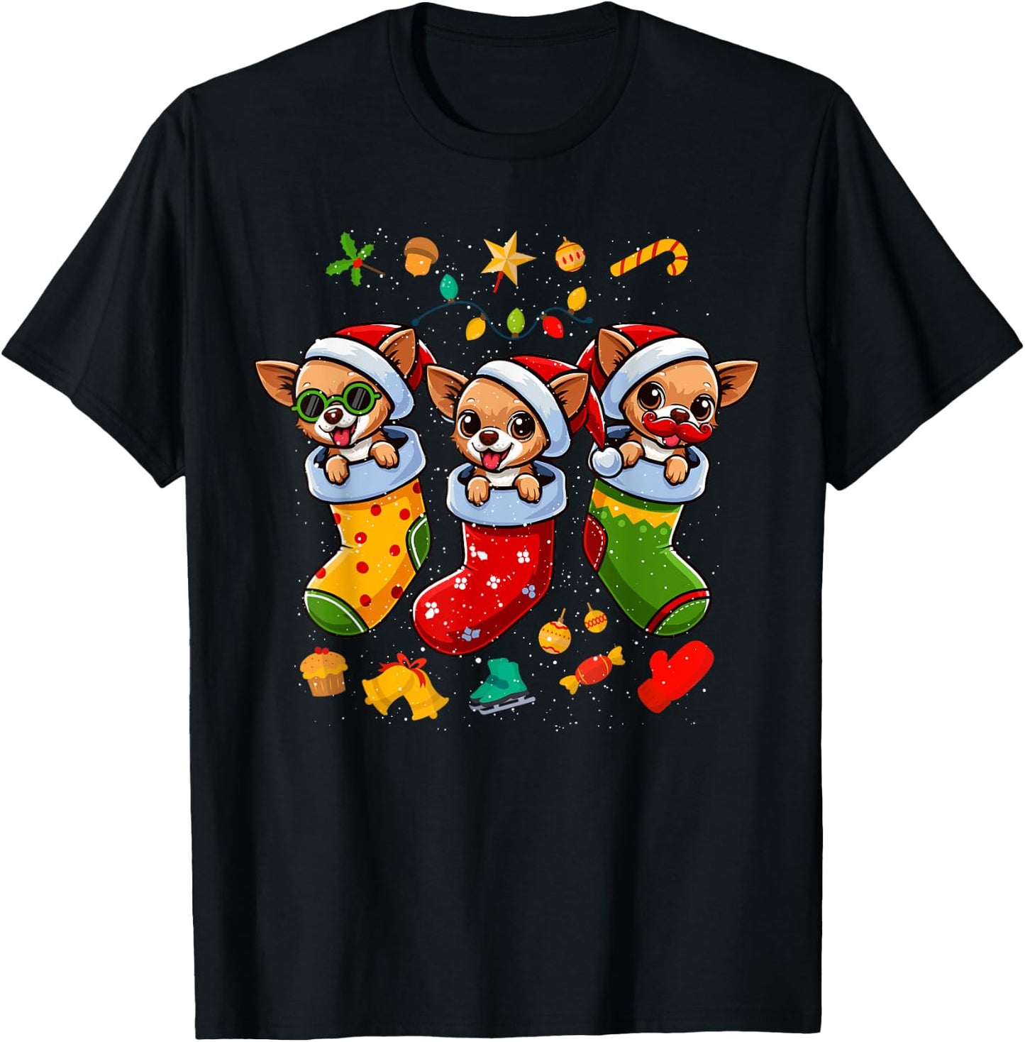 Chihuahua Santa Claus Christmas Stocking Dog X-Mas Dogs T-Shirt - T-Shirt | Black