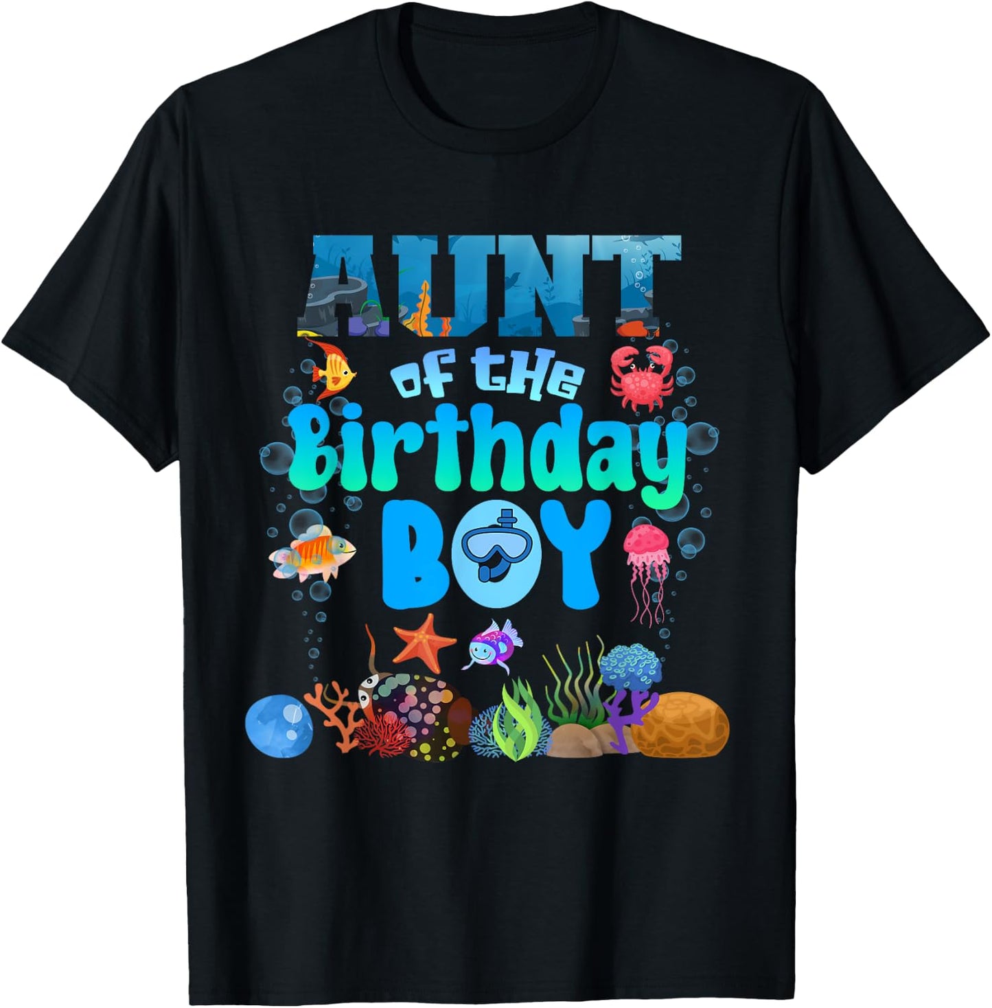 Aunt Of The Birthday Boy Aquarium Sea Animals Matching T-Shirt - T-Shirt | Black