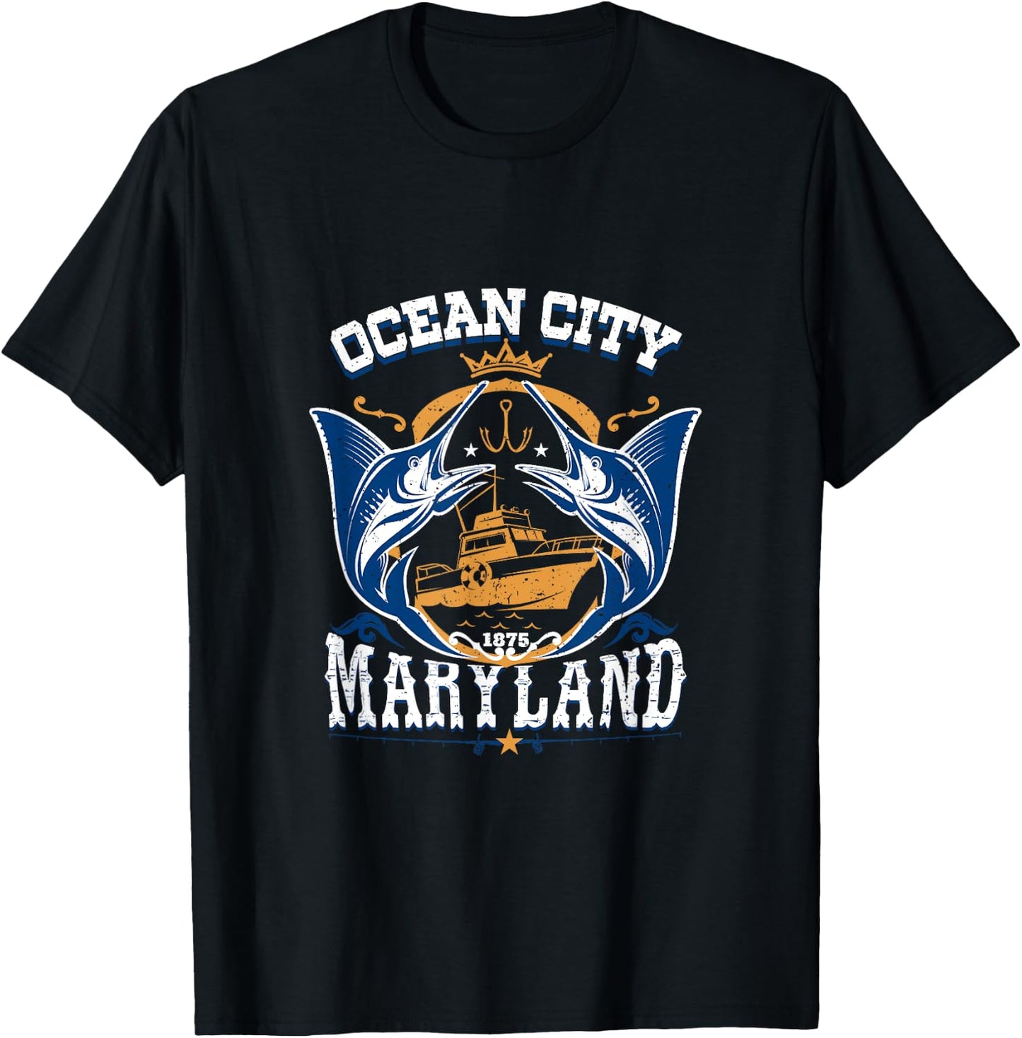 Vintage Ocean City Maryland White Marlin Fishing T-Shirt - T-Shirt | Black