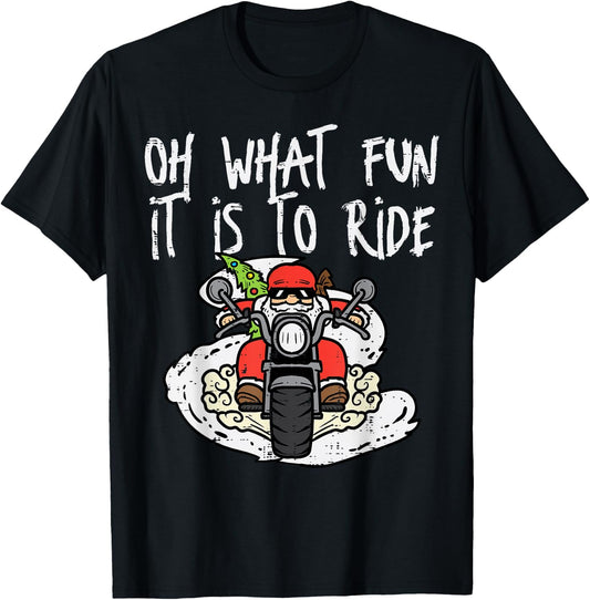Christmas What Fun Is To Ride Biker Santa Xmas Men Boys Kids T-Shirt - T-Shirt | Black