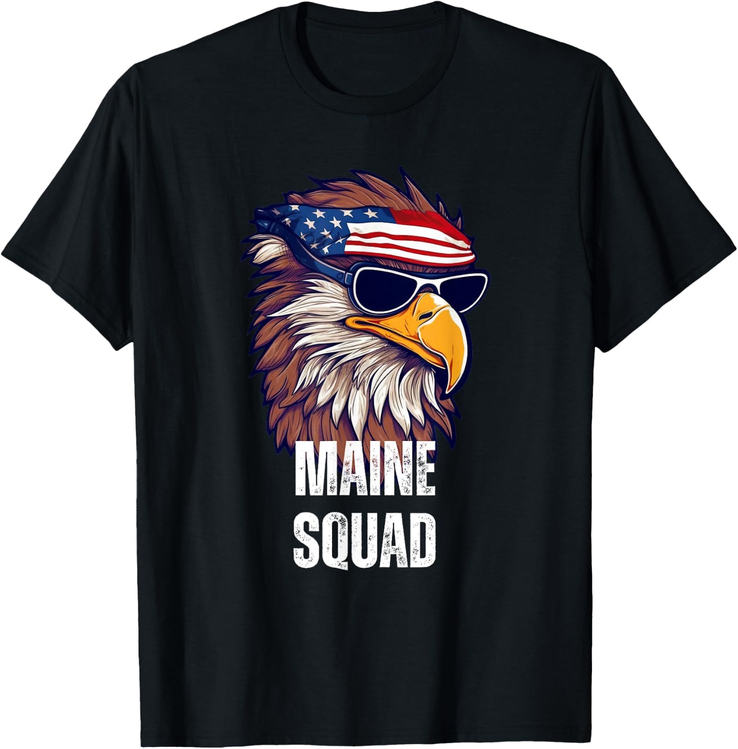 Maine Squad - Retro Bald Eagle American Flag Bandana T-Shirt - T-Shirt | Black