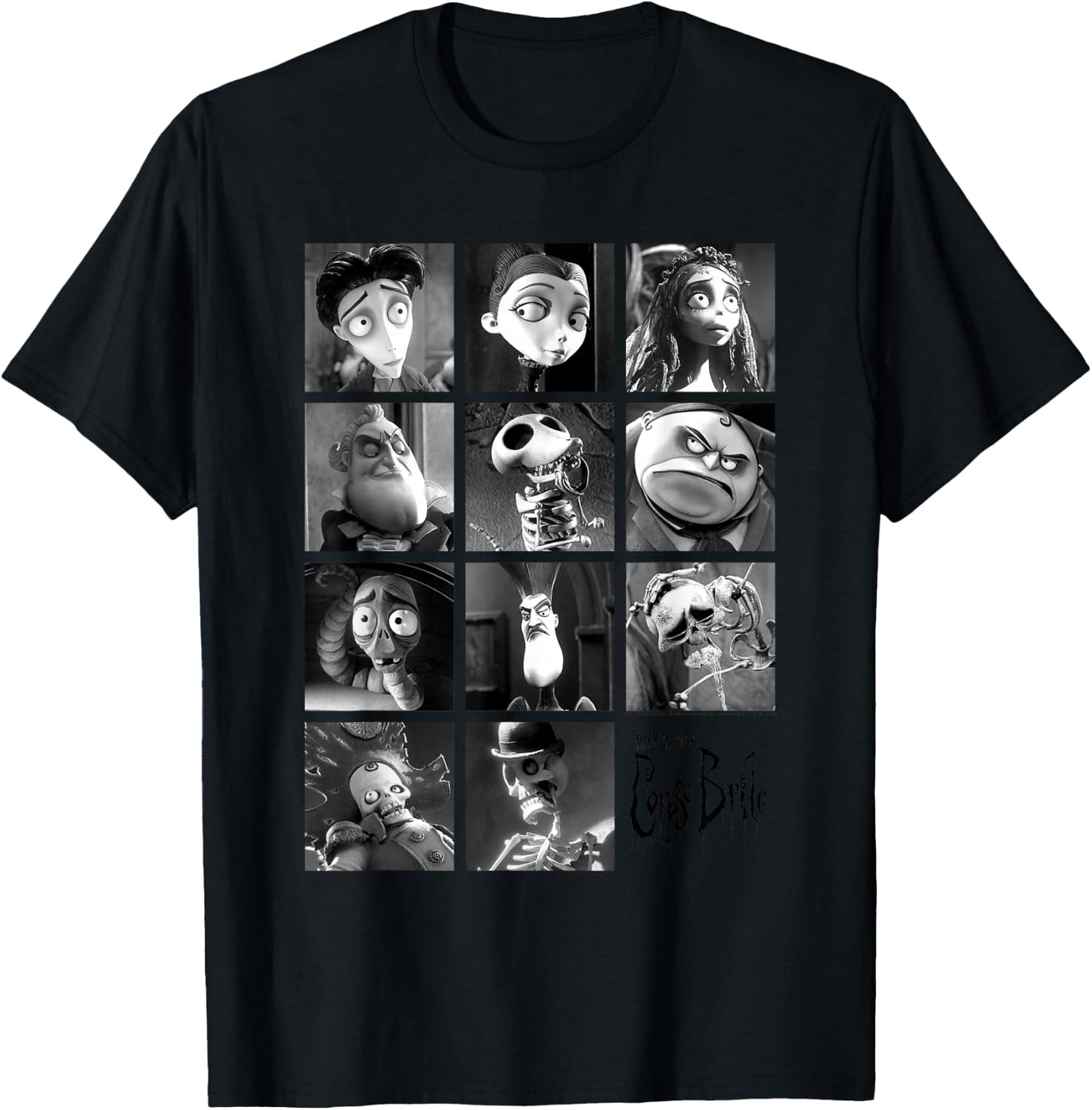 Corpse Bride Character Grid Black and White Photos Movie T-Shirt - T-Shirt | Black