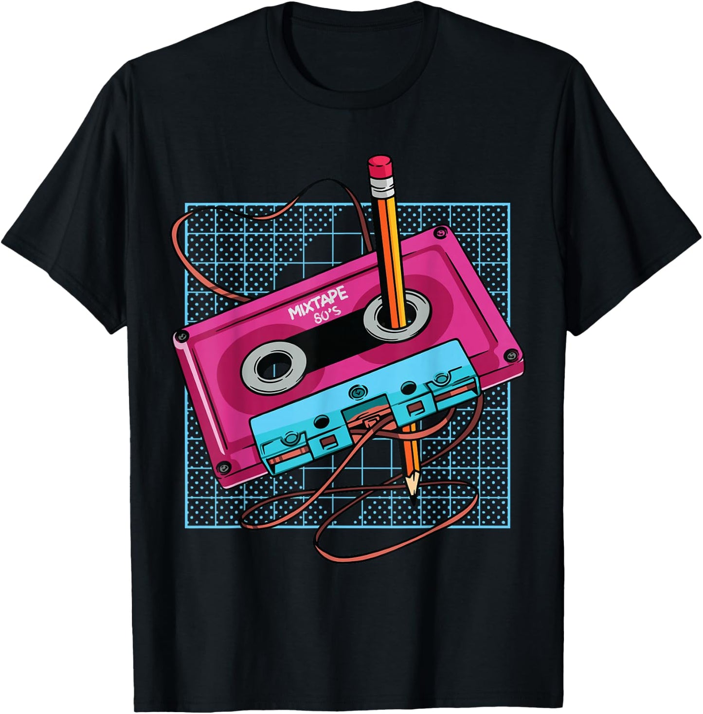 Vintage Cassette Tape Pencil 70s 80s 90s Music Mixtape Retro T-Shirt - T-Shirt | Black