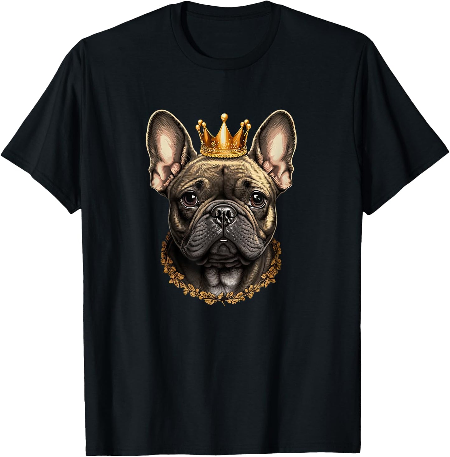 Funny French Bulldog Frenchie with a Golden Crown T-Shirt - T-Shirt | Black