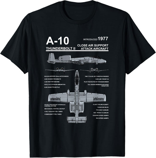 A-10 Thunderbolt II Warthog Military Jet Spec Diagram T-Shirt - T-Shirt | Black
