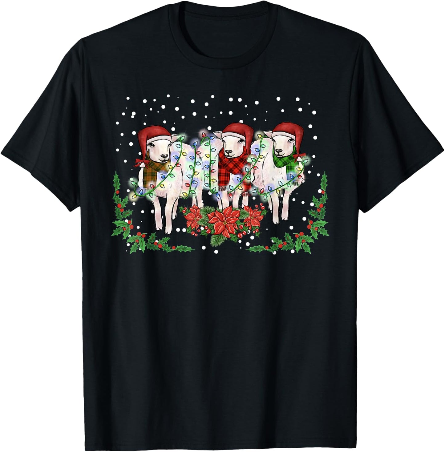 Sheep Pajama Santa Farm Animal Farmer Sheep Christmas T-Shirt - T-Shirt | Black