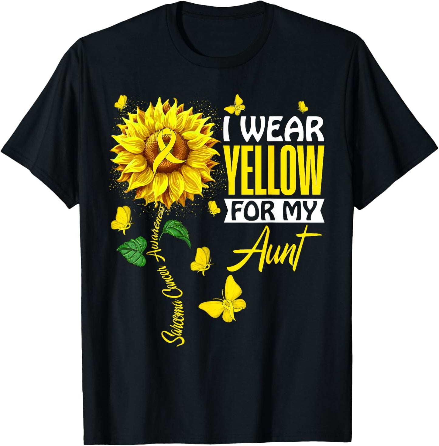 I Wear Yellow For Aunt Sarcoma Cancer Awareness Support T-Shirt - T-Shirt | Black