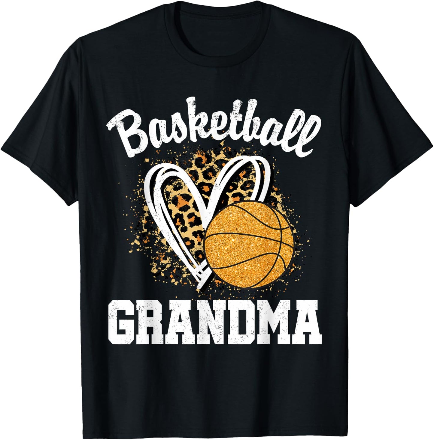 Basketball Grandma Leopard Heart T-Shirt - T-Shirt | Black