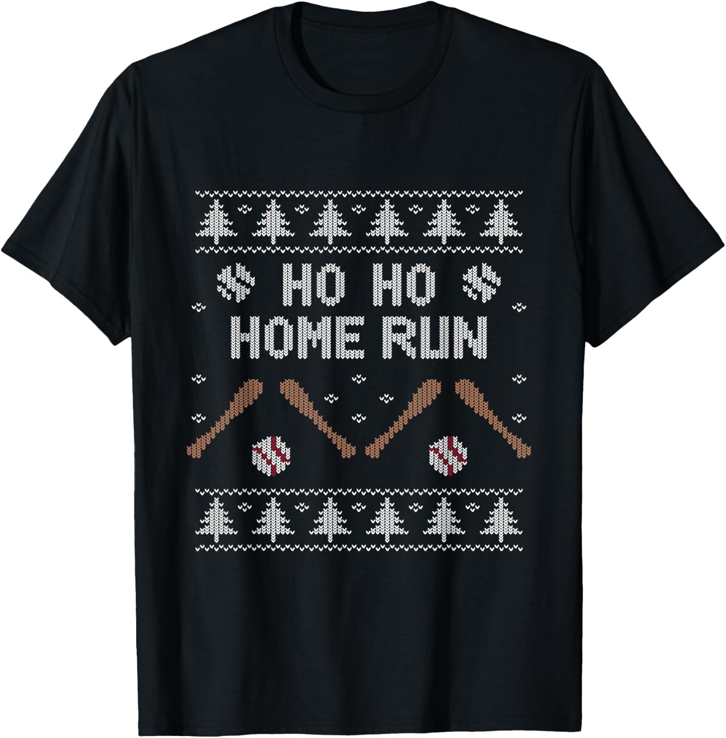 Ho Ho HOME Run Funny Ugly Christmas apparel Baseball lover T-Shirt - T-Shirt | Black