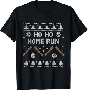 Ho Ho HOME Run Funny Ugly Christmas apparel Baseball lover T-Shirt - T-Shirt | Black